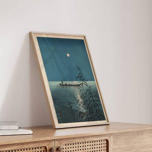 Koho Shoda Fishboat on Moonlit Sea | Vintage Japanese Woodblock Print, Shin Hanga Wall Art, Japan Decor, Gifts, Ukiyo-e Poster, Picture