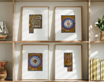 Set of 4 Hildegard Von Bingen Book of Divine Works Prints | Four Antique Visionary Paintings, Catholic Wall Art, Poster, Home Decor