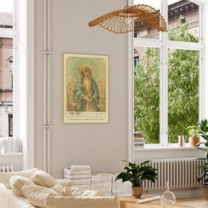 Onze-Lieve-Vrouw van de Lelies | Vintage schilderij Maagd Maria, katholieke print, antieke Franse heilige kaart kunstmuurposter, moeder Maria-kunstwerk
