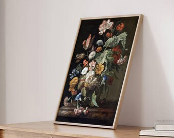 Rachel Ruysch Still Life with Flowers | Vintage Still Life Painting, Dark & Moody Flowers Print Antique Fine Art Wall Poster Artwork