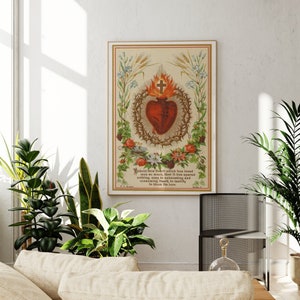 Heilige hart van Jezus heilige kaart afdrukken | Antieke katholieke devotionele print, Heilig Hart van Onze-Lieve-Heer Wall Art Poster Artwork Picture