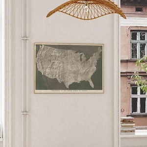 Levi Walter Yaggy Topografie van de Verenigde Staten van Amerika | Educatieve muurkunst, geografische kaart print wetenschapsposter illustratie