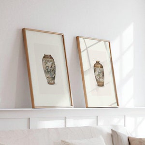 2er-Set Satsuma Vasenglasdrucke | Zwei Stück Fotografie Poster, Asiatische Wand Kunst, Bronze Keramik, Antike Chinoiserie Krug Wohnkultur No12
