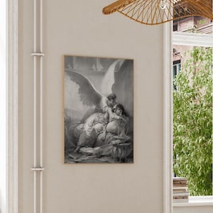 Mihaly von Zichy Tamara et le démon | Rencontre romantique, impression d&#39;illustration vintage, affiche d&#39;art mural fine, photo de l&#39;oeuvre d&#39;art poème du démon