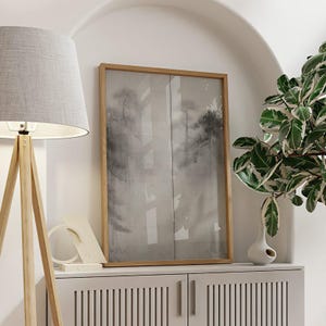 Hasegawa Tohaku Pine Trees Print No2 | Grey Japanese Landscape Sketch Poster, Folding Screen Forest Wall Art, Japandi Minimal Home Decor