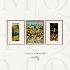 Set of 3 Hieronymus Bosch The Garden of Earthly Delights Prints | Three Triptych oil Paintings, Vintage Garden of Eden Poster, Wall Art
