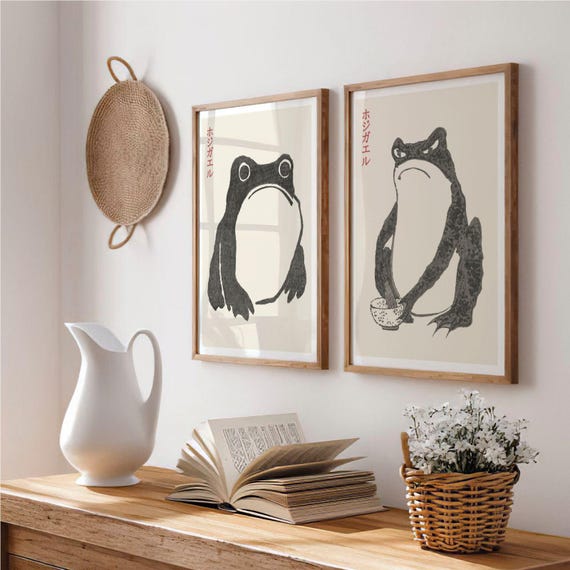 Set of 2 Matsumoto Hoji Frog Prints | Three Japanese Toad Poster