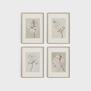 Set mit 4 Kōkichi Tsunoi Blumendrucken | Zwei Orientalische Poster, Kirschblüten Gemälde, Vintage Japanische Botanische Zeichnung Wandkunst No1234