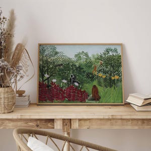 Henri Rousseau Tropical Forest with Monkeys | French Post Impressionist Painting, Print, Exotic Jungle Artwork, Fine Wall Art Poster Picture