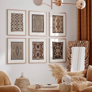 Set of 6 Native North American Crystal Rugs | Six Navajo Prints, Vintage Geometric Fabric Pattern, Tapestry Wall Art, New Mexico Poster