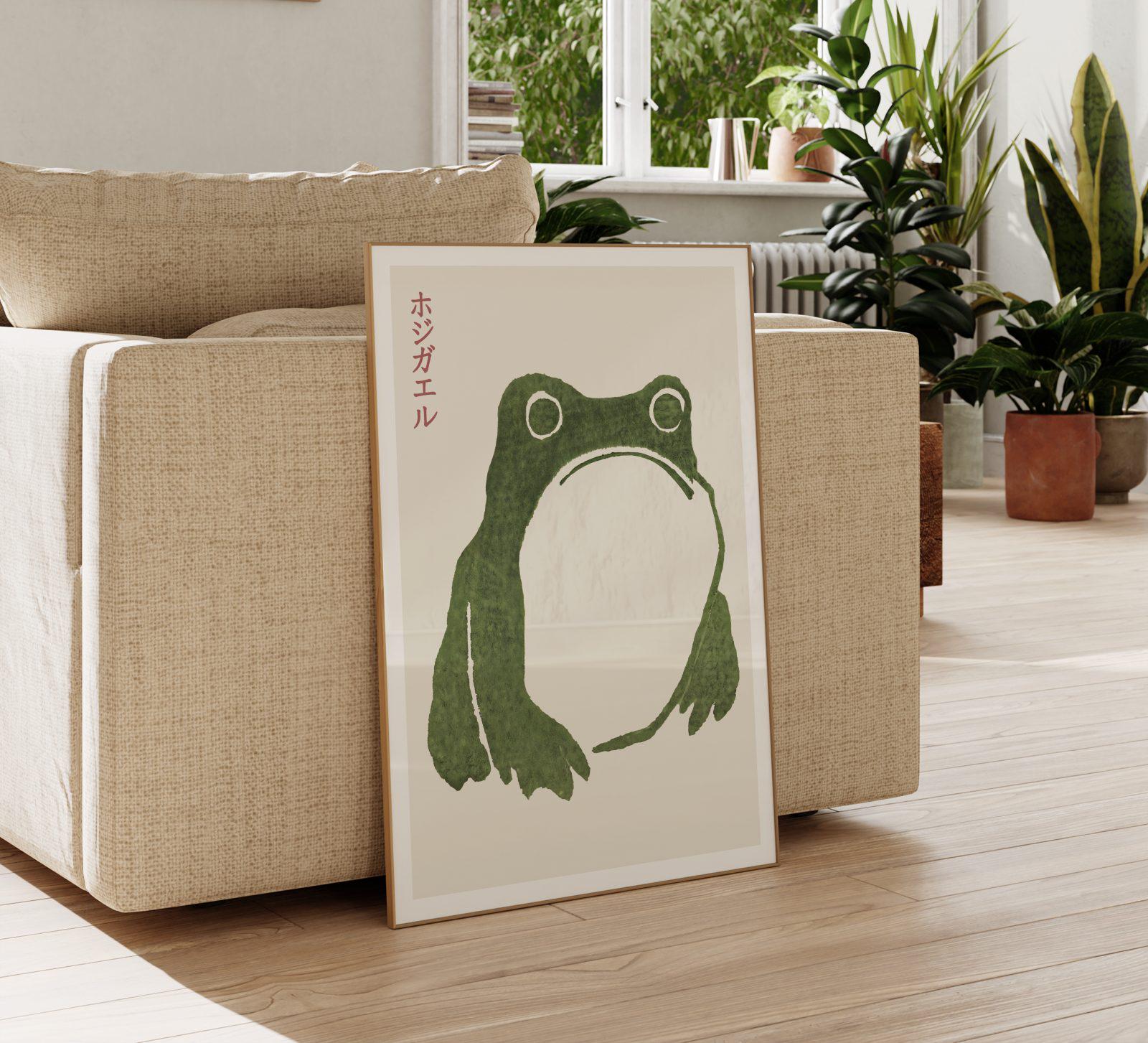 Green Matsumoto Hoji Angry Frog Print | Japanese Toad Illustration