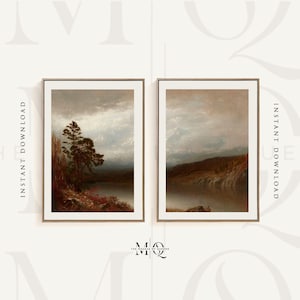 Set of 2 Alexander Wyant Autumn in the Adirondacks Prints | North American Mountain Range Landscape, Two Piece Autumnal Posters, Wall Art