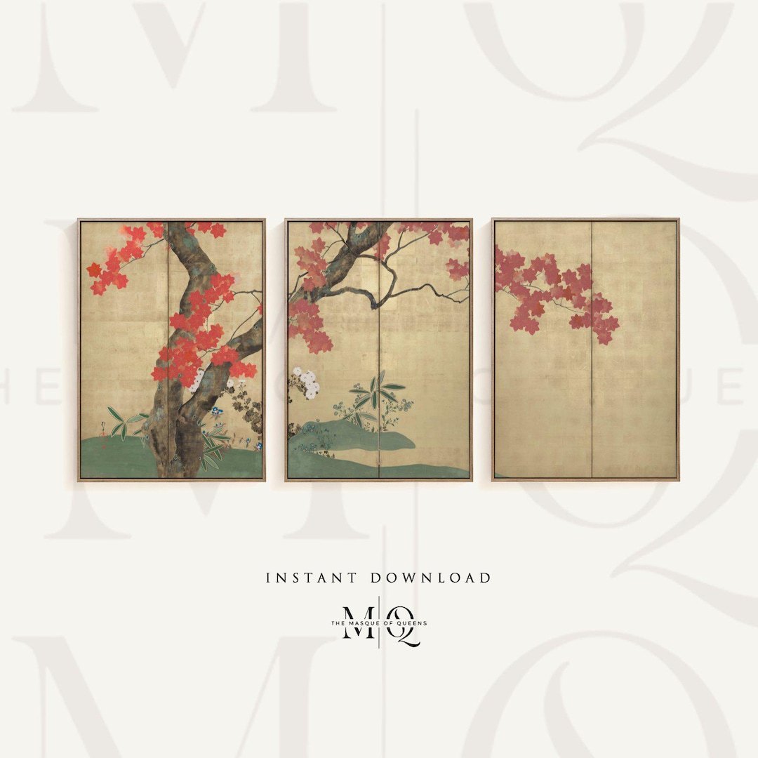 Set of 3 Sakai Hōitsu Cherry Tree Prints | Three Oriental Flower