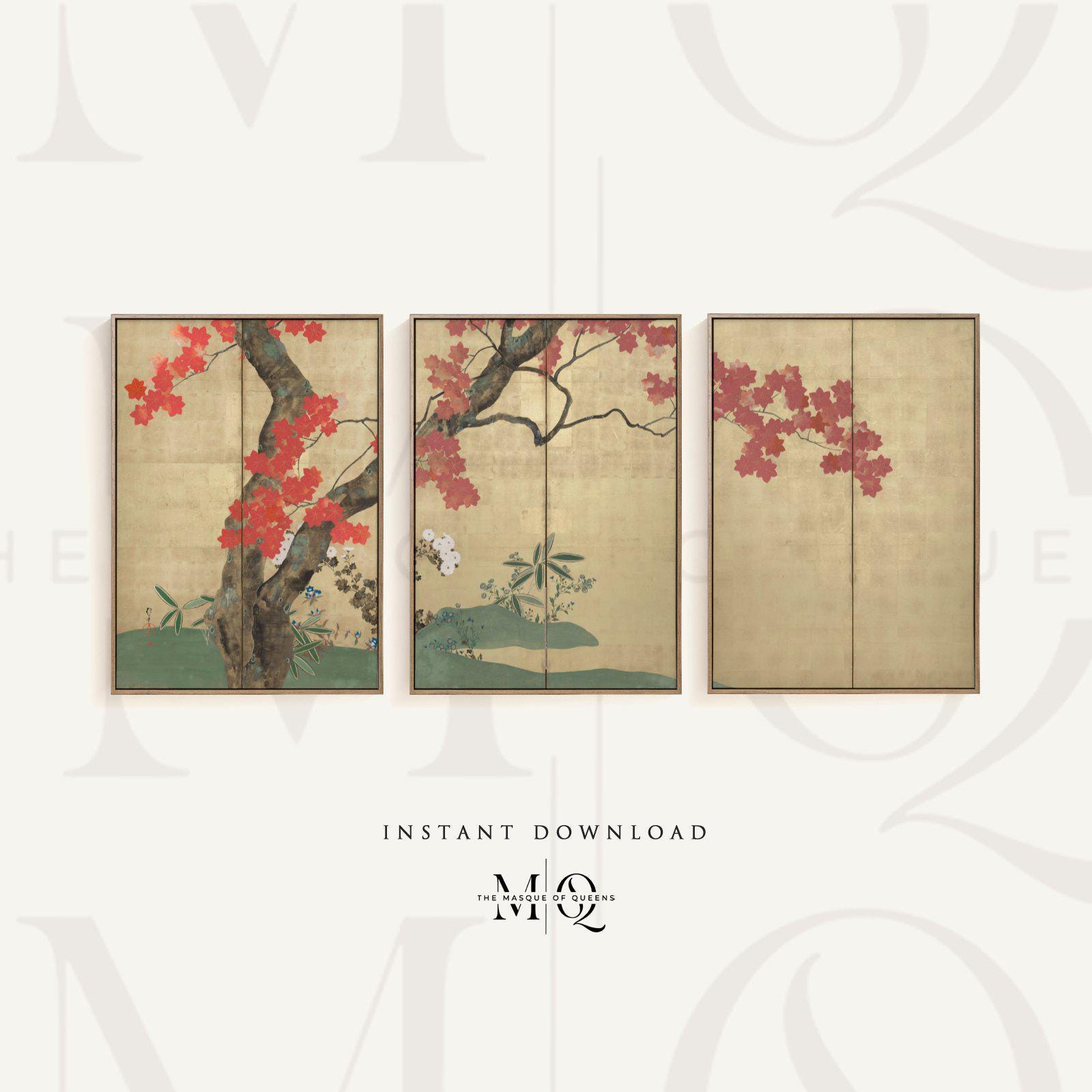 Set of 3 Sakai Hōitsu Cherry Tree Prints | Three Oriental Flower