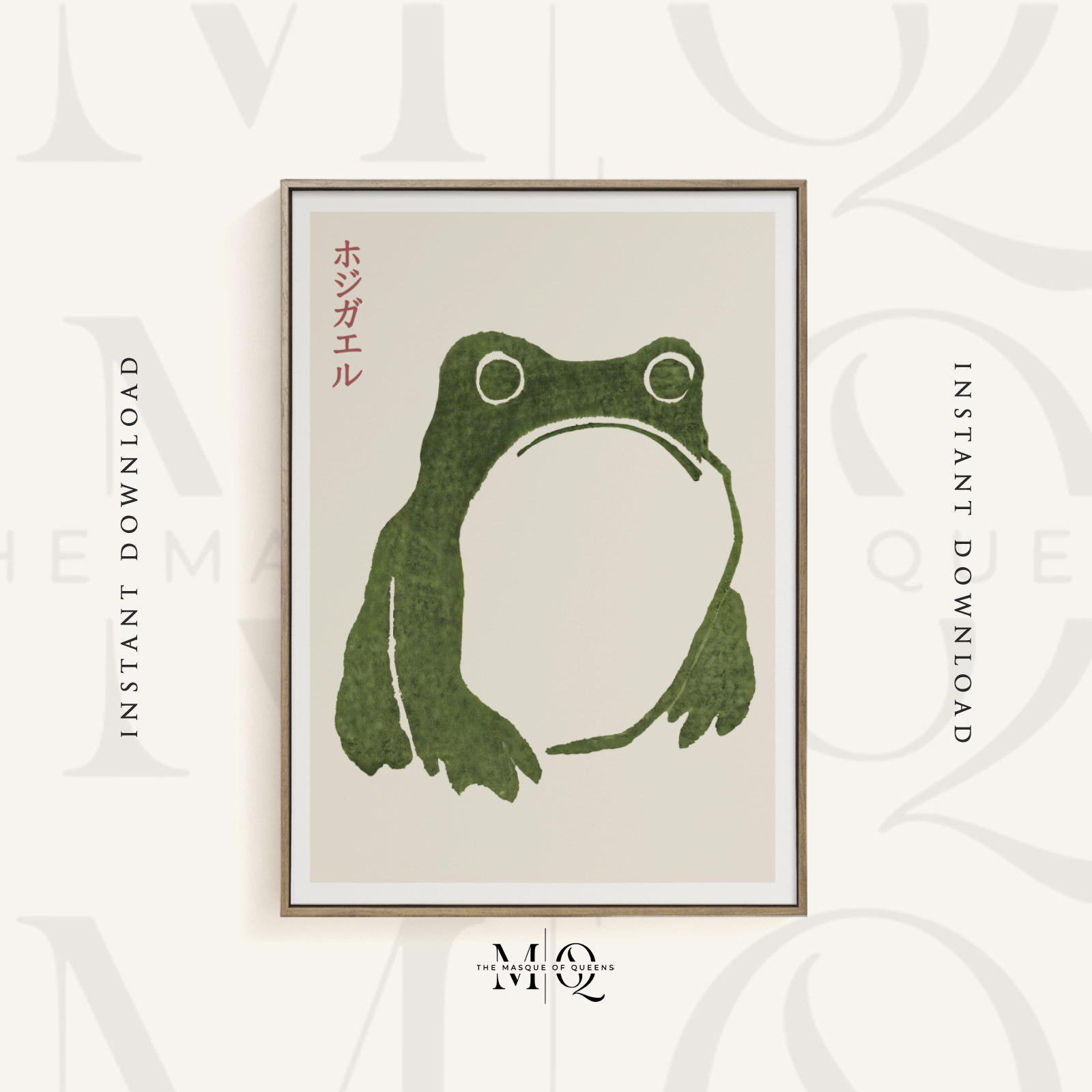 Green Matsumoto Hoji Angry Frog Print | Japanese Toad Illustration