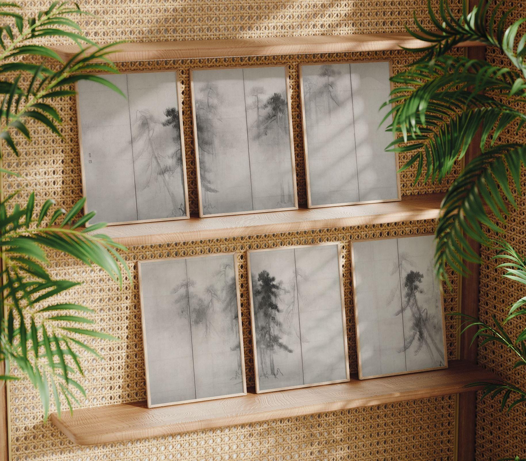 Set of 6 Hasegawa Tōhaku Shōrin-zu Byōbu (pine Trees) Prints | Six