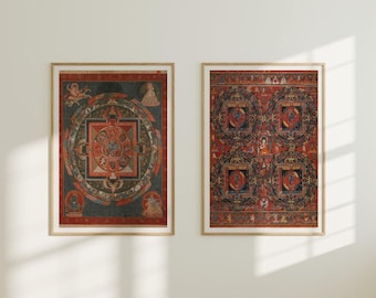 Set of 2 Hevajra Mandala Prints | Two Buddhist Deity Paintings, Vintage Hevajra Tantra, Tibetan Buddhism Poster, Wall Art Illustration No23