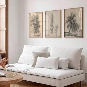 Set of 3 Vintage Tree Drawing Prints, Three Piece Tree Sketch Poster Set, Fine Wall Art, Nature Triptych Artwork Antique Picture, Home Decor