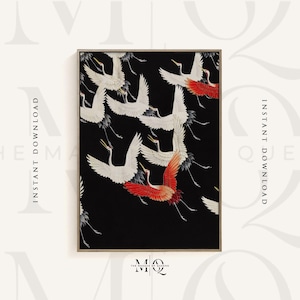 Furisode mit unzähligen fliegenden Kranichen | Vintage Kunst Druck, Wand Kunst Poster, Vogel Malerei, Japanisches Kunstwerk, Modernes Dekor