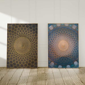 Set of 2 Mosque Ceiling Prints | Iranian Architecture Poster, Shia Islam Artwork, Sheikh Lotfollah Wall Art, Iran Mosaic Home Decor