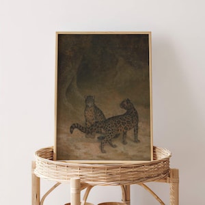 Jacques Laurent Agasse Clouded Leopards | Antique Asian Animal Painting, Vintage Forest Wild Cat Print, History Poster, Wall Art, Artwork