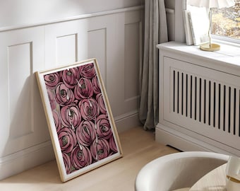 Charles Rennie Mackintosh Rose & Teardrop | Vintage Floral Art Nouveau Print, Watercolour Gouache Drawing Wall Art, Pink Poster, Home Decor