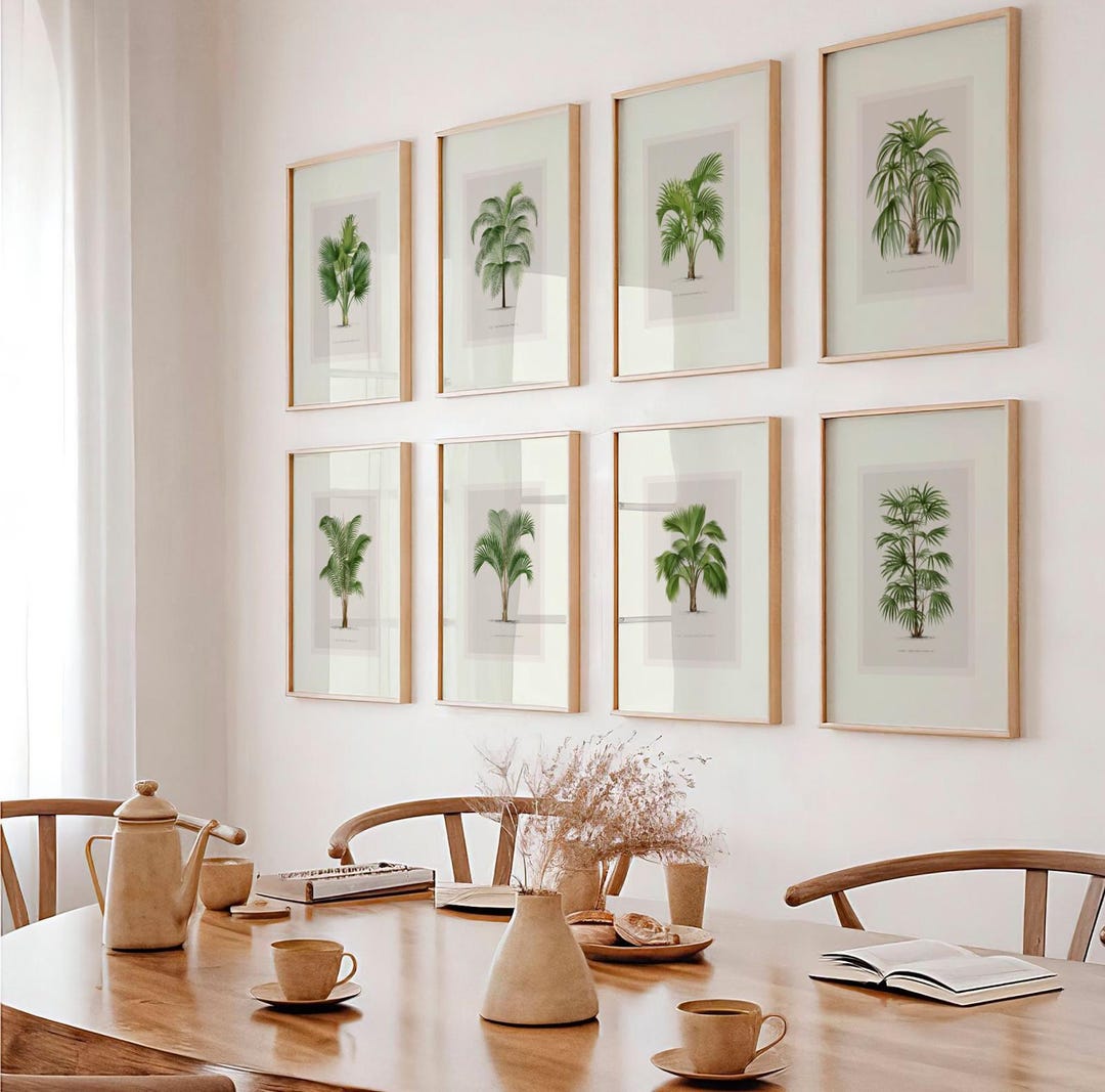 Set of 8 Vintage Palm Tree Prints | Eight Tropical Palm Leaf