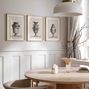 Set of 3 Marble Vase Etching Prints | Three Vintage Architecture Pictures, Roman Design Drawing Wall Art, Italian J456 Poster Home Decor