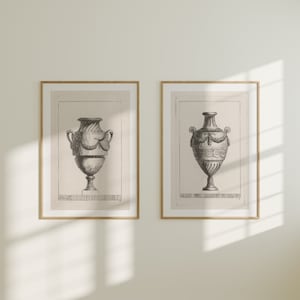 2er-Set Marmorvasen-Radierdrucke | Zwei Vintage Architektur Bilder, Römische Design Zeichnung Wand Kunst, Italienisch J12 Poster Wohnkultur