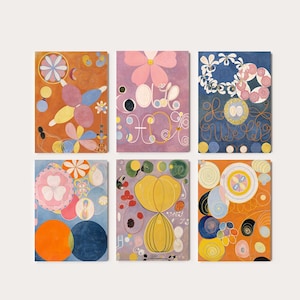 Set von 6 Hilma Klint Drucken | Die zehn größten Nr.1-2-3-4-5-7 Gemälde, rosa abstrakte Formkunst, Retro-Wandkunst, Wohndekor-Posterpaket