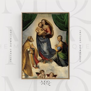 Raphael The Sistine Madonna | Vintage Reproduction Painting Print, Church of San Sisto Wall Art Poster Artwork, Virgin Mother Christ Picture