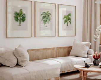 Set of 3 Vintage Palm Tree Prints | Three Tropical Palm Leaf Drawing Posters, Wall Art, Watercolour Artwork Picture, Home Decor Oswald123