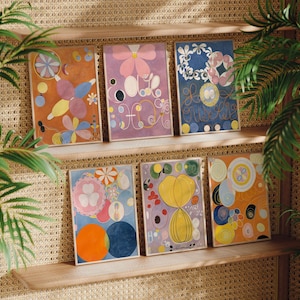 Set von 6 Hilma Klint Drucken | Die zehn größten Nr.1-2-3-4-5-7 Gemälde, rosa abstrakte Formkunst, Retro-Wandkunst, Wohndekor-Posterpaket