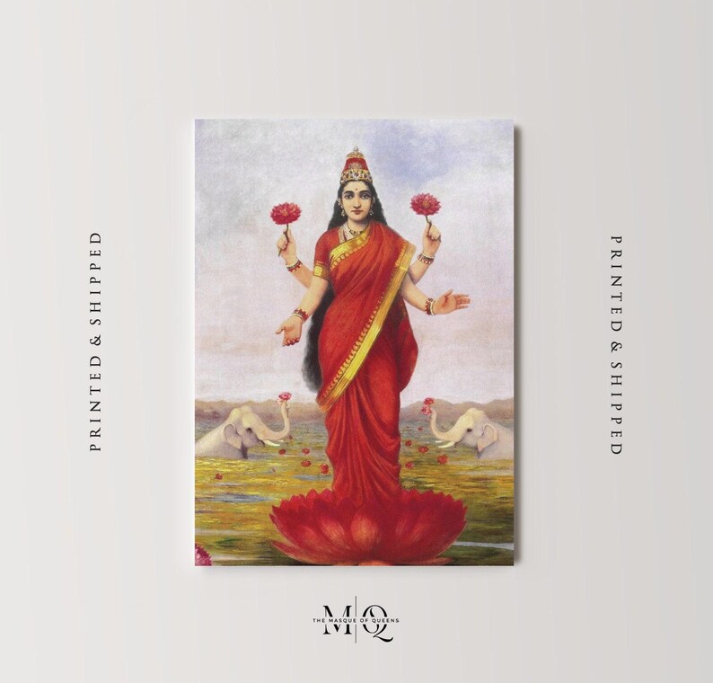 Mahalakshmi Ravi Raja Ravi Varma Goddess Lakshmi | Indian Portrait Painting, Vintage ...