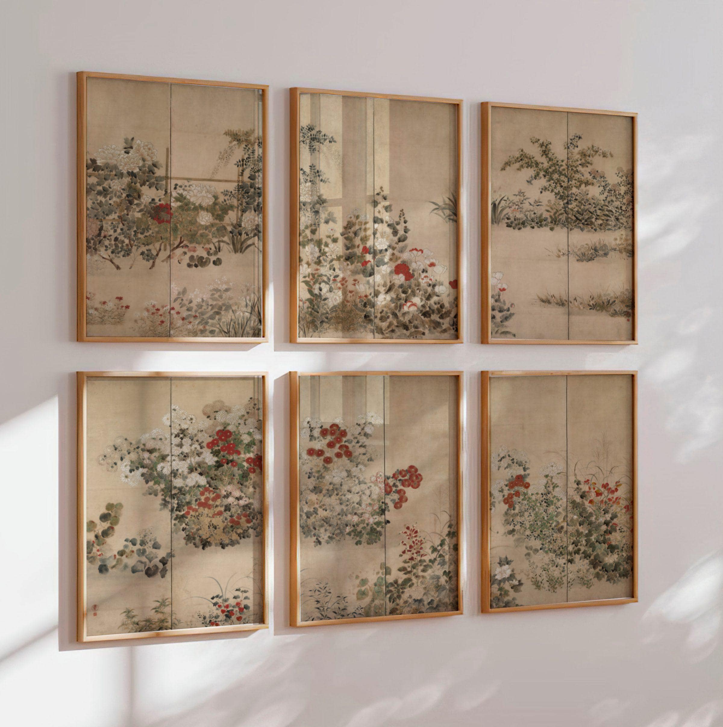 Set of 6 Flowers and Grasses Prints | Six Panel Japanese Triptych