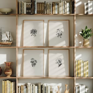 4er Set Botanische Radierung | Vier Minimal Art Poster, Gedämpfter Ton Blatt Wand Kunst Beiges Kunstwerk, Wilde Blumen Wohnkultur BHL B 1-4