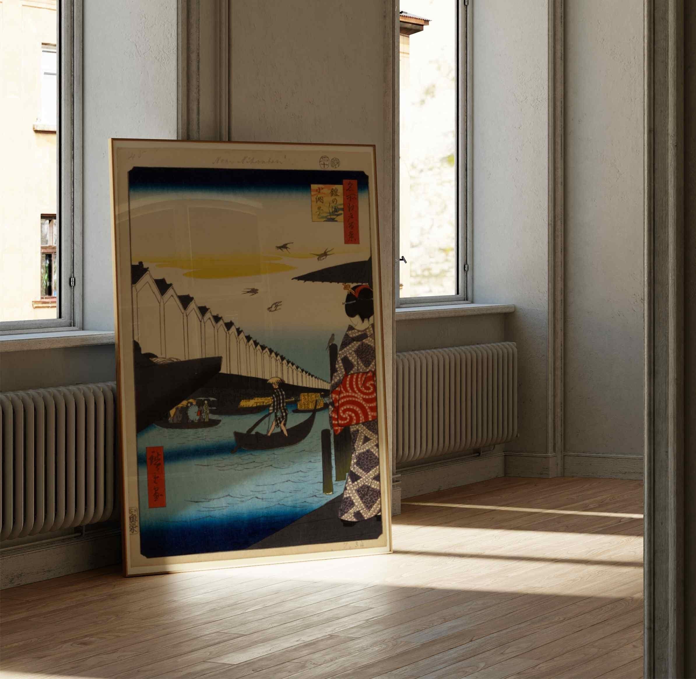 歌川広重の鎧渡し、小網町 | ヴィンテージ版画「江戸百景」木版画、広