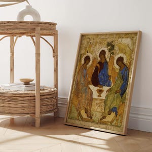 Andrei Rublev | The Holy Trinity | Antique The Hospitality of Abraham Painting, Vintage Oak of Mamre Print, Religious Poster, Wall Art