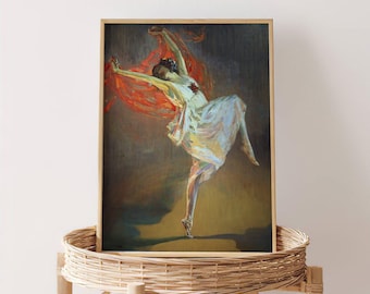 John Lavery Anna Pavlova als Bacchantin | Antique Woman Dancing Print, Vintage Painting, Wall Art, Poster, Artwork, Picture, Home Decor