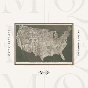 Levi Walter Yaggy Topografie van de Verenigde Staten van Amerika | Educatieve muurkunst, geografische kaart print wetenschapsposter illustratie