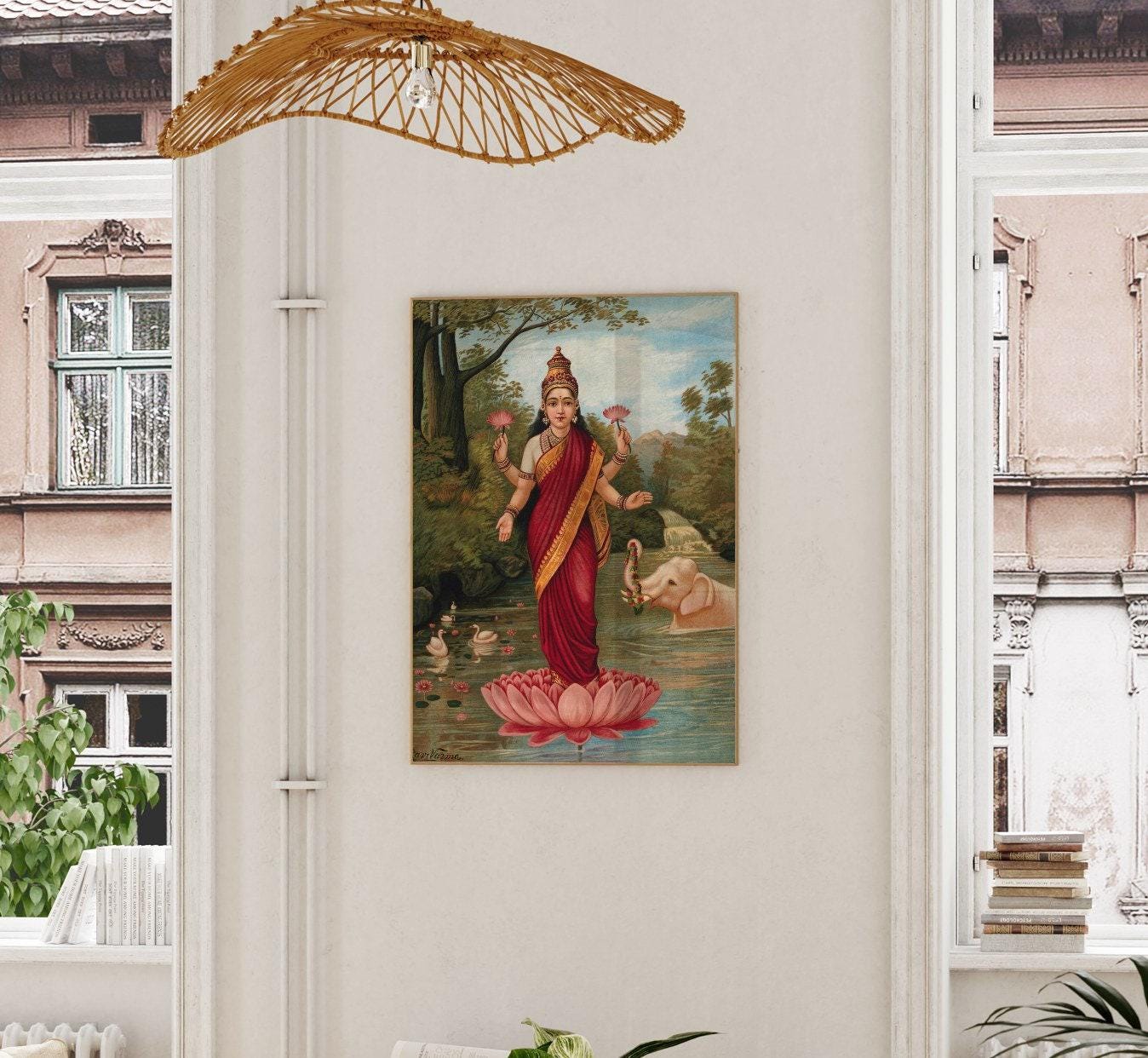 Mahalakshmi Ravi Raja Ravi Varma Goddess Lakshmi No2 | Indian Portrait Painting, Vintage ...