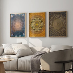 Set of 3 Mosque Ceiling Prints | Iranian Architecture Poster, Islam Artwork, Sheikh Lotfollah Wall Art, Iran Mosaic Home Decor, Persian Art