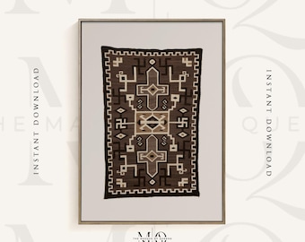 Tapiz de pared con estampado de cristales de los nativos norteamericanos, tapiz navajo, patrón de tela geométrica vintage, póster de Nuevo México en marrón neutro n.° 9