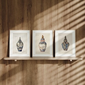 Set of 3 Chinoiserie Jar Watercolour Prints No.457, Three Piece Oriental Vase Posters, Chinese Wall Art, French Pottery, Vintage Home Decor
