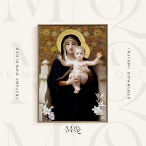 William Adolphe Bouguereau The Madonna of the Lilies | Religious Painting, Vintage Print, Fine Wall Art Poster, Artwork, Home Decor