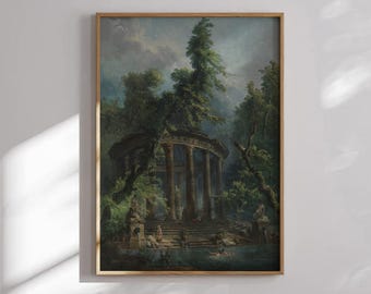 Hubert Robert The Bathing Pool | Italian Capriccio Painting, Vintage Archaeological Ruins Print, Fine Wall Art Poster Artwork Pictures