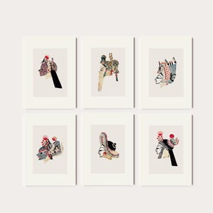 Set mit sechs chinesischen Schattenpuppenmaskendrucken | 6 Vintage Poster, Japandi Wanddekor, Aquarell Chinesische Kunstwerke, Japanische Weibliche Kunst Geschenk