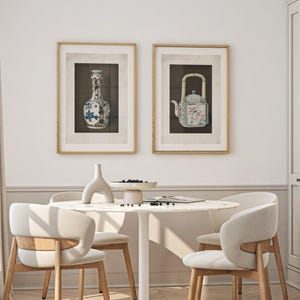 Set of 2 Chinoiserie Vase Prints, Oriental Wine Pot Posters, Asian Kitchen Wall Art, Pottery Drawing, Antique Coffee Jug Home Decor No6LP