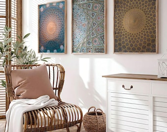 Set of 3 Mosque Ceiling Prints | Iranian Architecture Poster, Islam Artwork, Sheikh Lotfollah Wall Art, Iran Mosaic Home Decor, Persian Art