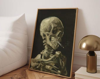 Vincent Van Gogh Skull Of A Skeleton With Burning Cigarette | Realism Painting, Vintage Anatomy Print, Fine Wall Art Poster Picture